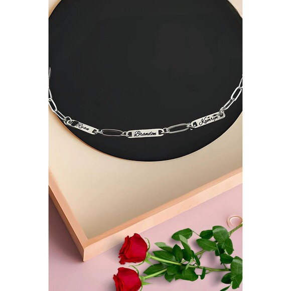 Engraved Paperclip Necklace, Gold Bar, Personalized, Name, Mother, Gold Silver, - Picture 6 of 9